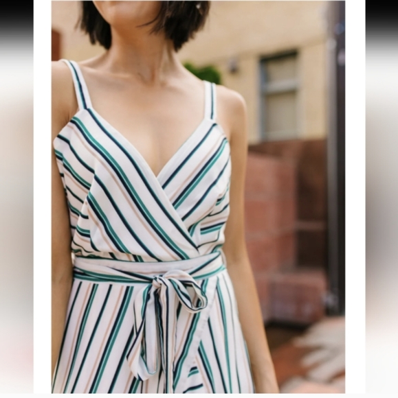 Scarborough Stripe Wrap Dress Sleeveless V Neckline Loveriche - Picture 2 of 15